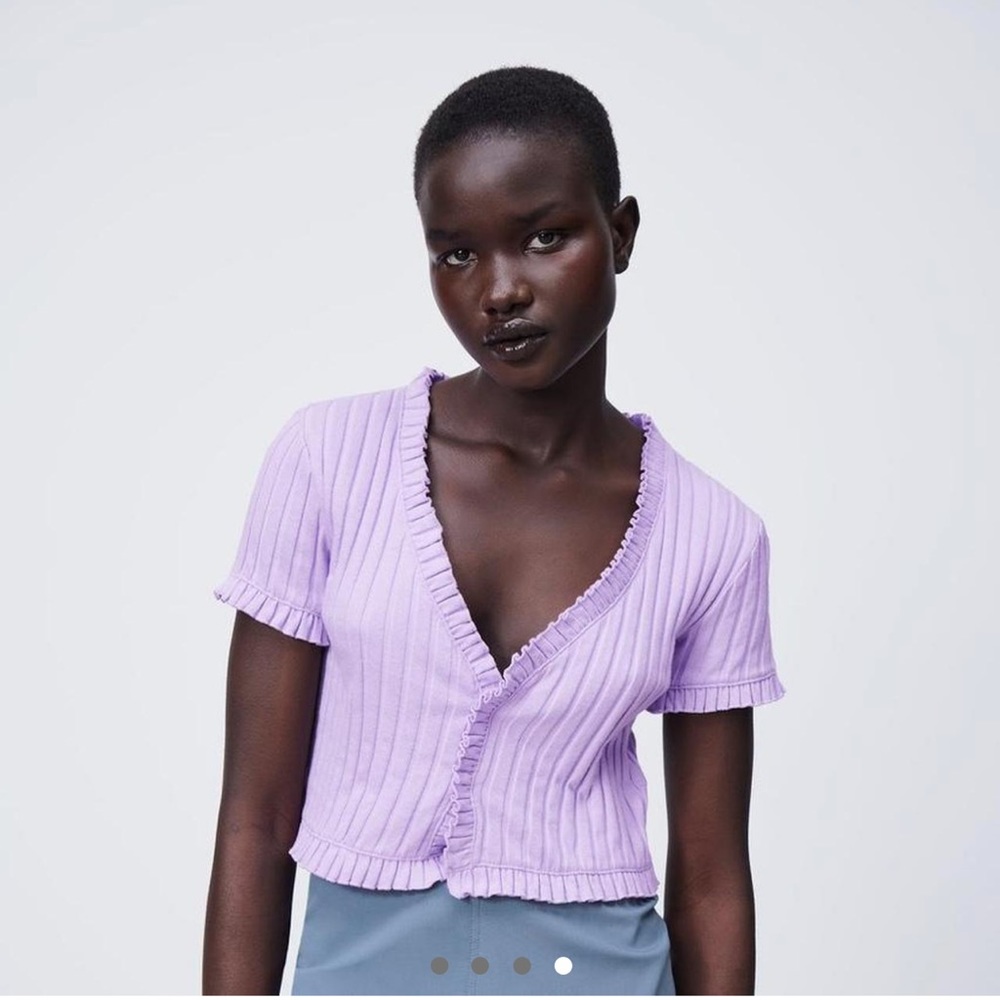 Purple ribbed cross front top
